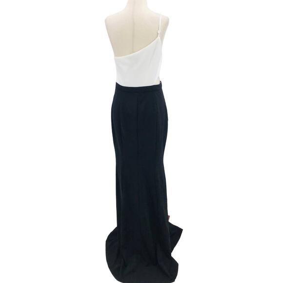 MANIJU Sz S Pure Chic Black White Colorblock Asymmetrical Maxi Dress NEW B141 - Picture 3 of 9